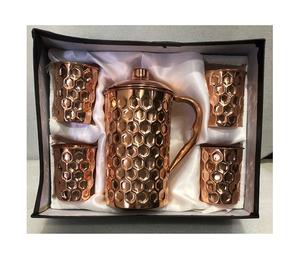 Botella de cobre con jarra y vidrio disponible en diferentes diseños y tamaños para beber - Product Image 1