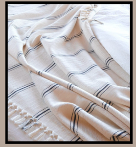 White <b>Black</b> Striped 100 Percent Natural Cotton <b>Bed</b> Cover Lightweight Woven Throw 200x240 cm 79x95 inches - Product Image 6