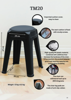 Tabouret et repose-pieds en plastique rembourrés et arrondis - Chaise empilable moderne, portable et résistante à l'eau pour appartement et salon