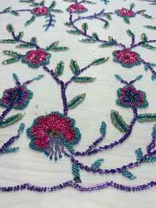 Bordado de lujo con cuentas hecho a mano Organza tela de encaje africano nuevo diseño con intrincadas cuentas bordadas - Product Image 5