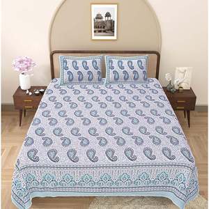 Turquoise Blue Paisley 100% Cotton <b>Flat</b> Bed Sheet Set (3 Pieces) - Product Image 2