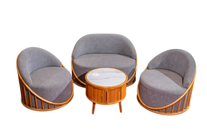 Juego de sofá Seccional de madera de 3 cojines con asientos rellenos de esponja de látex Mesa de piedra para sala de estar Villa Apartamento Hoteles - Product Image 5