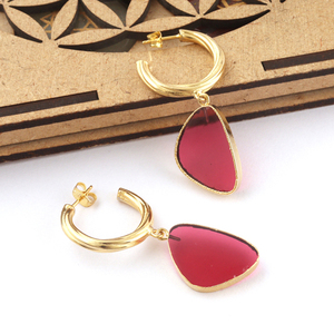 Popular Fashion Jewelry Beautiful Ruby Quartz Dangling <b>Huggie</b> Hoop Earrings Designer Gold Plated Chunky Hoop Earrings For Woman - Product Image 4