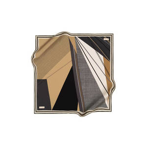 Beige Silk <b>Square</b> <b>Scarf</b> with Geometric Pattern - Product Image 1
