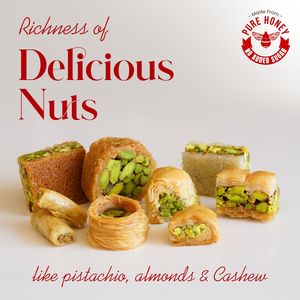 Baklava mélangé au velours 400g avec pistache et noix de cajou, goût sucré, cadeau de l'Aïd, certifié halal, luxe, 100% naturel - Product Image 3