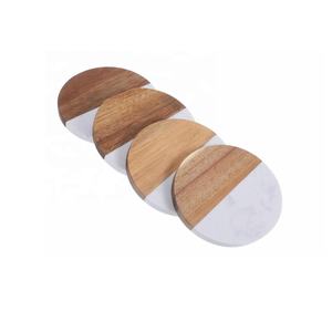 Ensemble de 4 sous-verres en marbre et bois de conception moderne pour le café, la boisson et le thé pour la table de Dinig - Product Image 1