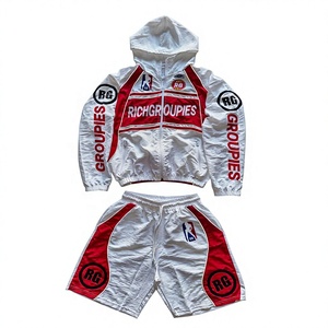 Sustainable Lightweight Printed Satin <b>Track</b> <b>Suit</b> Breathable Polyester Windbreaker Jacket Shorts Crinkle 2-Piece Streetwear - Product Image 1