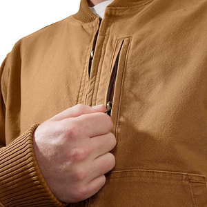 2025 Vintage Style hommes Bomber veste grande poche en cuir manches Baseball veste avec col montant Denim tissu pour l'hiver - Product Image 5