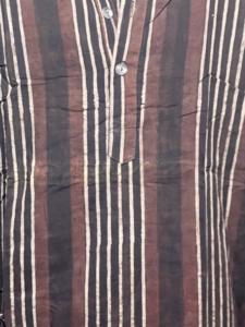 Kurta Corta de Manga Larga Negra de Alta Calidad 100% Algodón para Hombre |   Estampado a mano con rayas, estilo artesanal clásico - Product Image 3