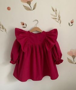 Vestido de algodón para niña con estilo de Color impresionante 2024 con volantes en manga larga hermoso diseño ropa de bebé - Product Image 1