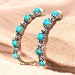 Arizona Turquoise Brass Hoops <b>Earrings</b> Light Weight Chunky <b>Earrings</b> for Women Gold Color Spiral Ear Wires for Anniversaries - Product Image 4