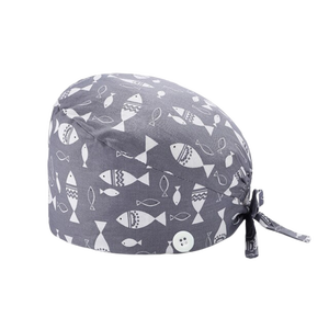 Floral Print <b>Scrub</b> <b>Cap</b> Cotton Knitted Seamless Fusing Unisex Hospital Uniform Accessory with Tie Back Design - Product Image 6