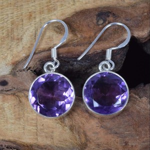 Pendiente de gota colgante de plata de ley 925 sólida con ajuste de bisel de 10mm de amatista púrpura Natural transparente para mujer pacífica - Product Image 3