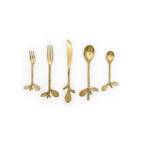 Ensemble de couverts en laiton doré fait à la main avec des poignées en forme de feuille, taille personnalisée, vaisselle, ensemble de couverts en Inde - Product Image 1