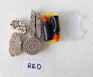 กล่อง Mehndi ทำเองซึ่งรวมถึงบล็อกไม้ที่มีรูปร่างแตกต่างกันด้วยหมึกสีแดง2ขวดสำหรับเด็กผู้หญิงและผู้หญิง - Product Image 6