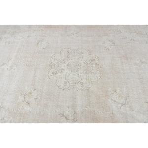 Grand tapis turc de 6,46 x 9,2 pieds, tapis vintage, tapis en laine Ikat blanc et gris - Product Image 4