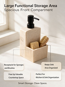 Distributeur de savon en polyrésine beige sable moderne OEM/ODM avec support pour éponge, colonne romaine cannelée, <span class=keywords><strong>pompe</strong></span> à liquide pour comptoir de salle de bain - Product Image 3
