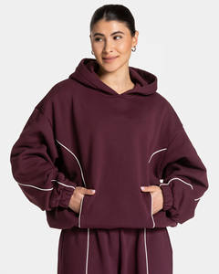 Vêtements de sport respirants pour femmes Ville Sports, survêtement deux pièces sur mesure, sweat-shirt surdimensionné, bordure, motif uni, décoration - Product Image 3