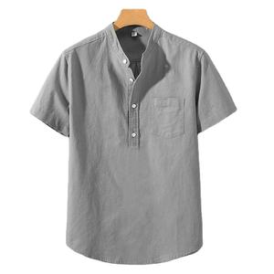 Summer <b>Men's</b> Cotton Short Sleeve <b>Shirt</b> Vintage Casual <b>Beach</b> T-<b>shirt</b> Breathable Streetwear Collar <b>Shirt</b> Tshirts With Pocket - Product Image 1