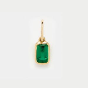 Green Quartz Faceted Rectangle Charm, Gold Plated with Sterling Silver <b>Bail</b>, Handmade Polished Gemstone Jewelry for Women - Product Image 1