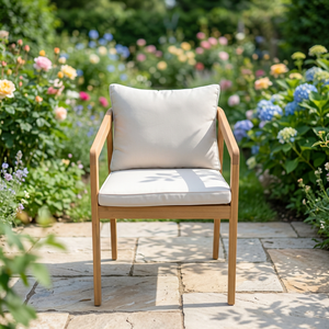 Chaise d'extérieur en acacia avec coussin blanc, dossier solide, idéale pour jardin et terrasse - Product Image 6