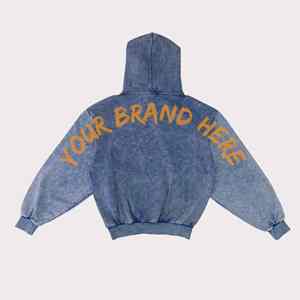 Conjunto de Sudadera con capucha de felpa francesa de algodón pesado de 500GSM con estampado DTG personalizado en lavado ácido vintage - Product Image 1