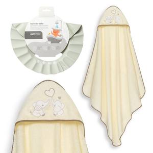 Ensemble Serviette de Bain et Bonnet pour Nouveau-né 1X1 MT. Accessoire de salle de bain Mod Parejita Elefante à motif de dessin animé 100% coton beige - Product Image 1