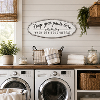 Panneau métallique « Drop Your Pants Here » en relief, panneau de blanchisserie, décoration murale style ferme, plaque en étain vintage, fournisseur direct d'usine OEM