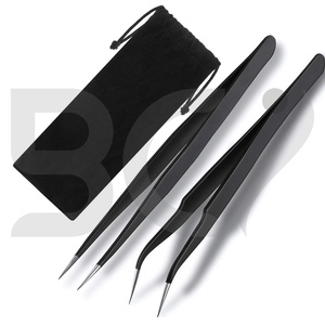 2 pièces de pinces d'extension de cils noires à pointe fine, droites et incurvées Outil de beauté de qualité supérieure pour l'extension de cils - Product Image 6