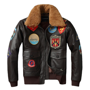 Vente en gros de veste en cuir de vachette véritable G1 avec col en fourrure, vestes de vol pour hommes, manteau aviateur, vestes d'hiver pour hommes - Product Image 1
