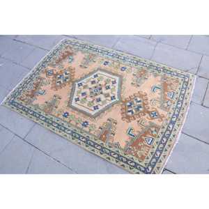 Tapis turc vintage, tapis d'appoint 3,3x4,8 pieds, tapis patchwork marron et bleu - Product Image 2