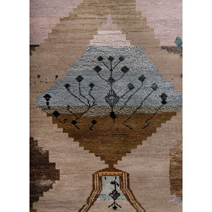 Tapis rectangulaire Manchaha beige et marron en laine et soie de bambou noué à la main, motif abstrait, pour la maison, le couloir, pour adolescents - Les-2751 - Product Image 3