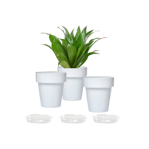 3 vasetti e piattini resistenti UV 14cm vasi da fiori in plastica Color neve e fioriere per uso interno ed esterno - Product Image 1