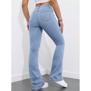 Jeans de Mujer Modernos, Corte Bootcut, Cintura Alta, Color Azul Hielo, Duraderos, Elásticos, Transpirables, Estilo Casual Urbano, Ecológicos, Vintage, 100% - Product Image 6
