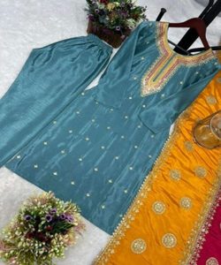 Ethnique à la mode soie filet à broder fil séquence travail Salwar Kameez costume fantaisie mariages Dupatta vêtement prix de gros - Product Image 4