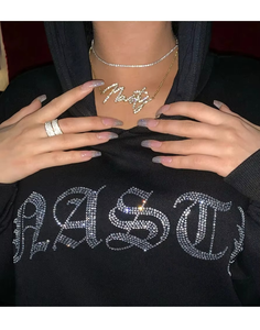 100% ropa de calle de algodón Sudadera con capucha de diamantes de imitación letra negro pesado Sudadera con capucha servicios OEM buena calidad nueva forma sudaderas con capucha Unisex - Product Image 2