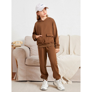 Ensemble survêtement pour adultes, coupe-vent, respirant, hiver, uni, marron, sweat-shirt à capuche et pantalon de jogging, tenue décontractée en deux pièces - Product Image 1