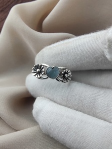 925 plata esterlina aguamarina corazón bisel ajuste anillo diseño Floral hecho a mano piedra preciosa Natural boda fiesta rodio plateado - Product Image 6