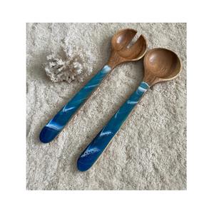 Ensembles de couverts en bois de mangue de luxe à bas prix Ensembles de salade de couverts en bois et émail de couleur marron 7 blancs pour la cuisine - Product Image 4