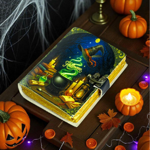 Impreso hecho a mano Halloween hechizo libro diario bruja caldero Grimoire con cerradura Vintage Horror Tapa dura cuero diario para hechizo - Product Image 4