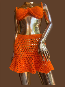 Maillot de bain bikini fait main sur mesure avec jupe, sexy, taille haute, tricoté, deux pièces, motif uni, XS Plus, tenue de plage - Product Image 3