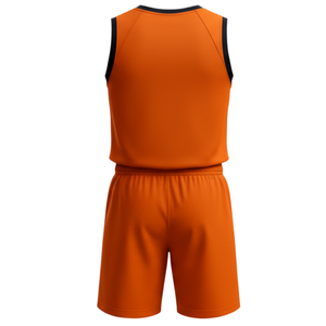 Ensemble d'uniformes de basket-ball orange personnalisé avec motif chevron sur la poitrine - Maillot en maille à séchage rapide à col en V et short - Product Image 3