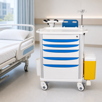 Chariot médical d'urgence en alliage d'aluminium ABS, 5 tiroirs, étagère pour défibrillateur, poteau porte-perfusion, planche RCP, durable pour atelier et clinique