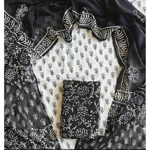 Conjunto de traje de algodón con estampado de bloques para mujer con dupatta de algodón - Product Image 1