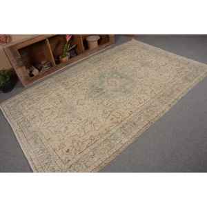 Vintage <b>Turkish</b> <b>Rug</b> Beige Blue 5.4 X 8.6ft Handmade Plush Tabriz Style Patchwork Rectangle Hallway Pattern Wool Polyester Latex - Product Image 5