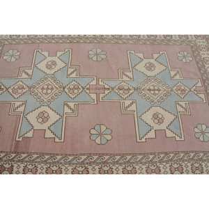 พรมตุรกีวินเทจคลาสสิกสีชมพูสีฟ้า4.6 x 7.3ft พื้นที่ขนาดใหญ่ผ้าขนสัตว์ด้านหลังเป็นนามธรรมรูปสี่เหลี่ยมผืนผ้าการออกแบบห้องโถงสำหรับห้องพัก - Product Image 5