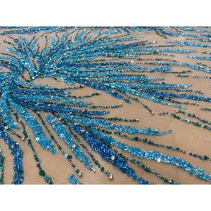 Ocean Wave Beaded Embroidered Luxury <b>Fabric</b> 100% Polyester Woven Style with Floral Features In-Stock Items Breathable - Product Image 3