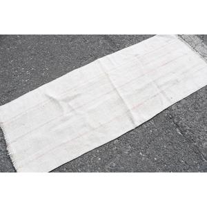 Vintage Turkish <b>Rug</b> 2.3x6 ft, White <b>Runner</b> Solid Wool <b>Rug</b> - Product Image 2