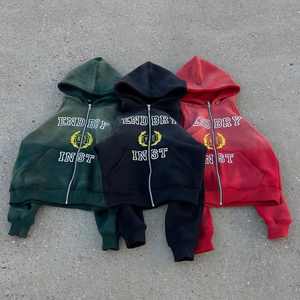 Sudadera con capucha desgastada de gran tamaño con Impresión digital personalizada de peso pesado para hombre, ropa de calle recortada con cremallera, Sudadera con capucha de lavado ácido de algodón 100% - Product Image 1