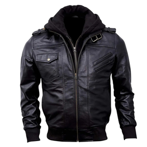 Blouson en cuir véritable enduit de haute qualité pour homme, style motard, effet vieilli, avec col montant et motif lettres, nouveau design, toile, prix bas - Product Image 5